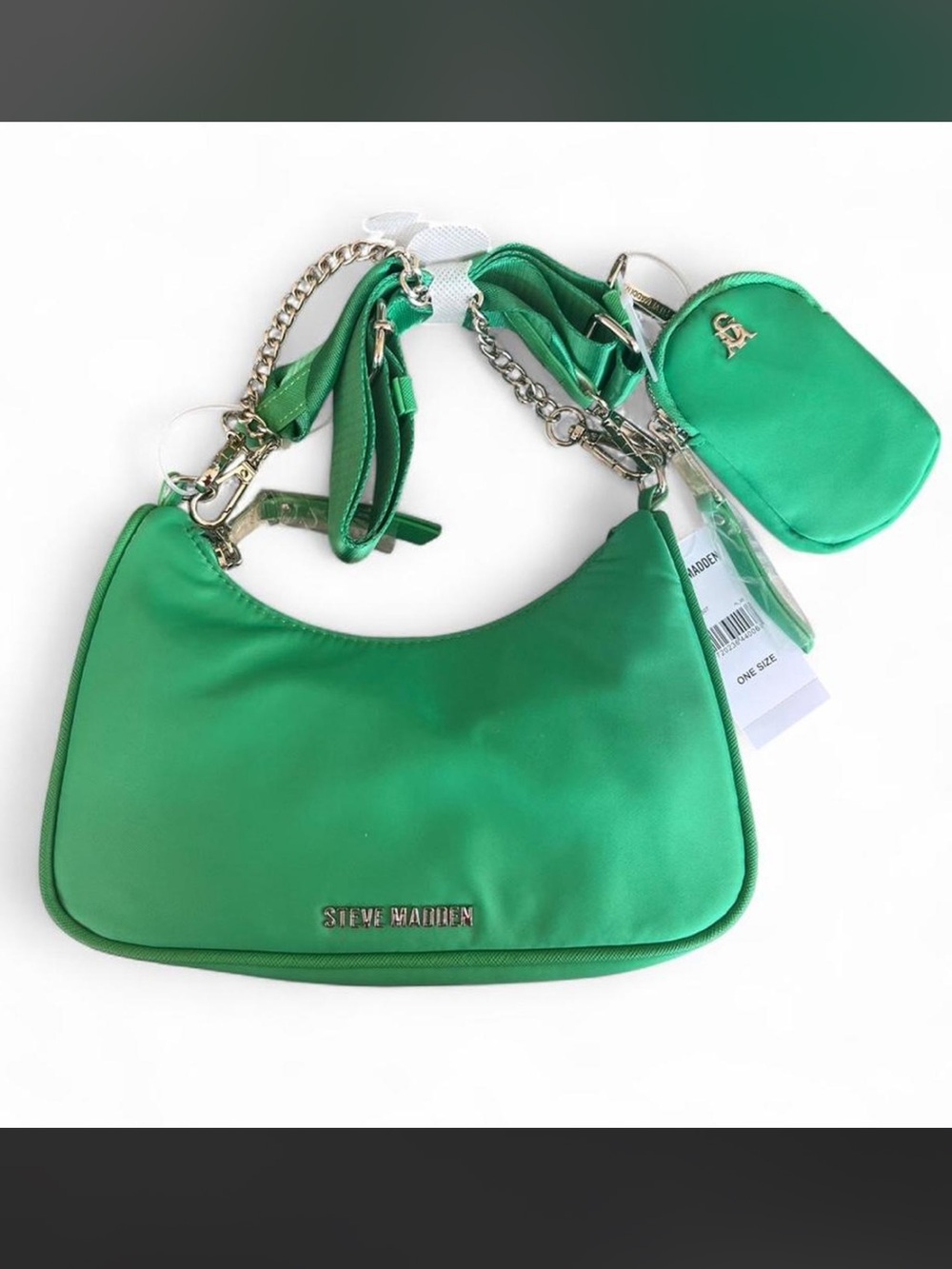 STEVE MADDEN Kelly Green Nylon Crossbody Bag Adjustable Strap Air Pod Case